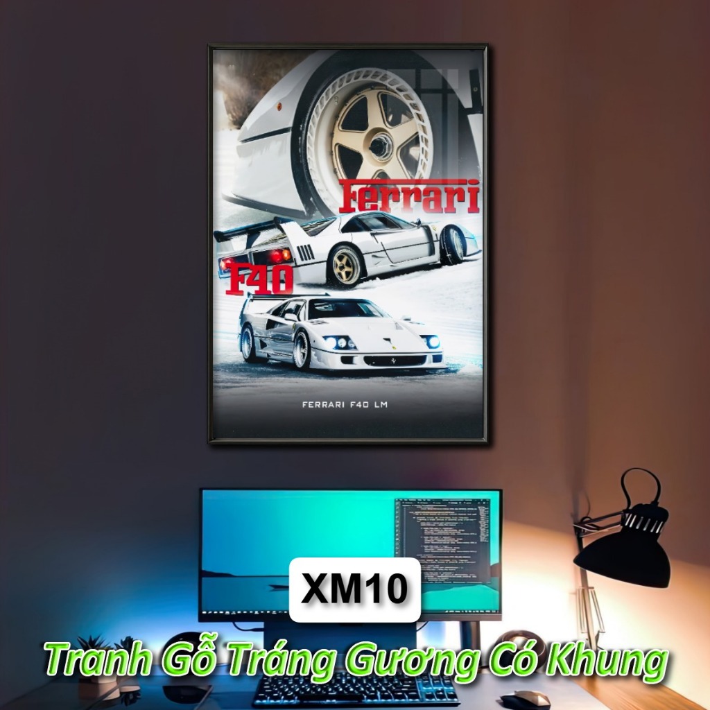 Tranh Poster Siêu Xe Thiết Kế Độc Quyền Tráng Gương Khung Composite Decor Treo Tường Phòng Khách, Phòng Game