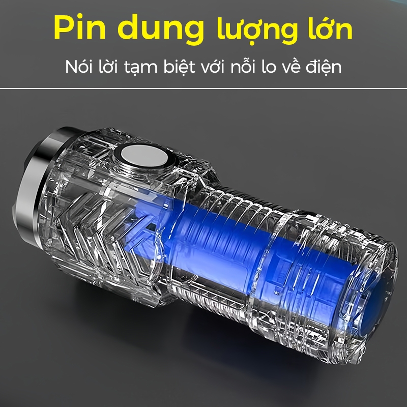 Đèn pin mini cầm tay siêu nhỏ siêu sáng chiếu xa tỏa chống nước có móc gài nam châm tiện dụng pin trâu 5 chế độ sáng