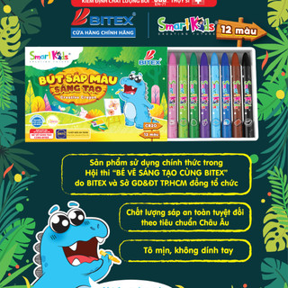 Bút sáp màu siêu bám màu, siêu mịn Sáng tạo Smartkids DINO CR20 12 màu tô dành cho trẻ mẫu giáo trở lên