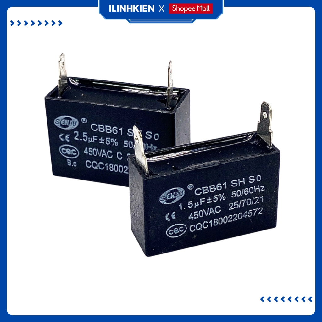 Tụ quạt 2 chân jack cắm 1uF 1.2uF 1.5uF 2uF 2.5uF 3uF 5uF 450VAC CBB61 ILinhkien