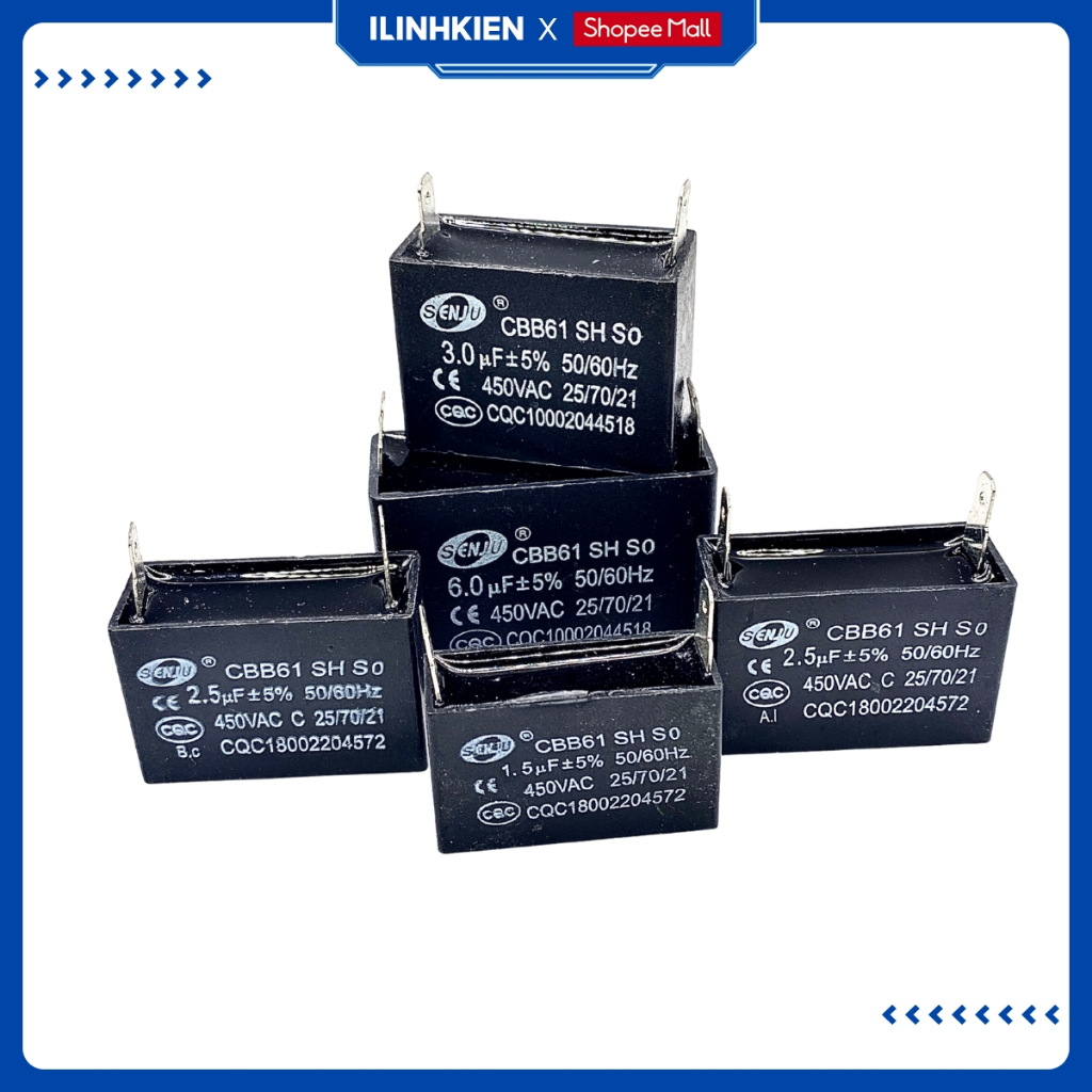 Tụ quạt 2 chân jack cắm 1uF 1.2uF 1.5uF 2uF 2.5uF 3uF 5uF 450VAC CBB61 ILinhkien