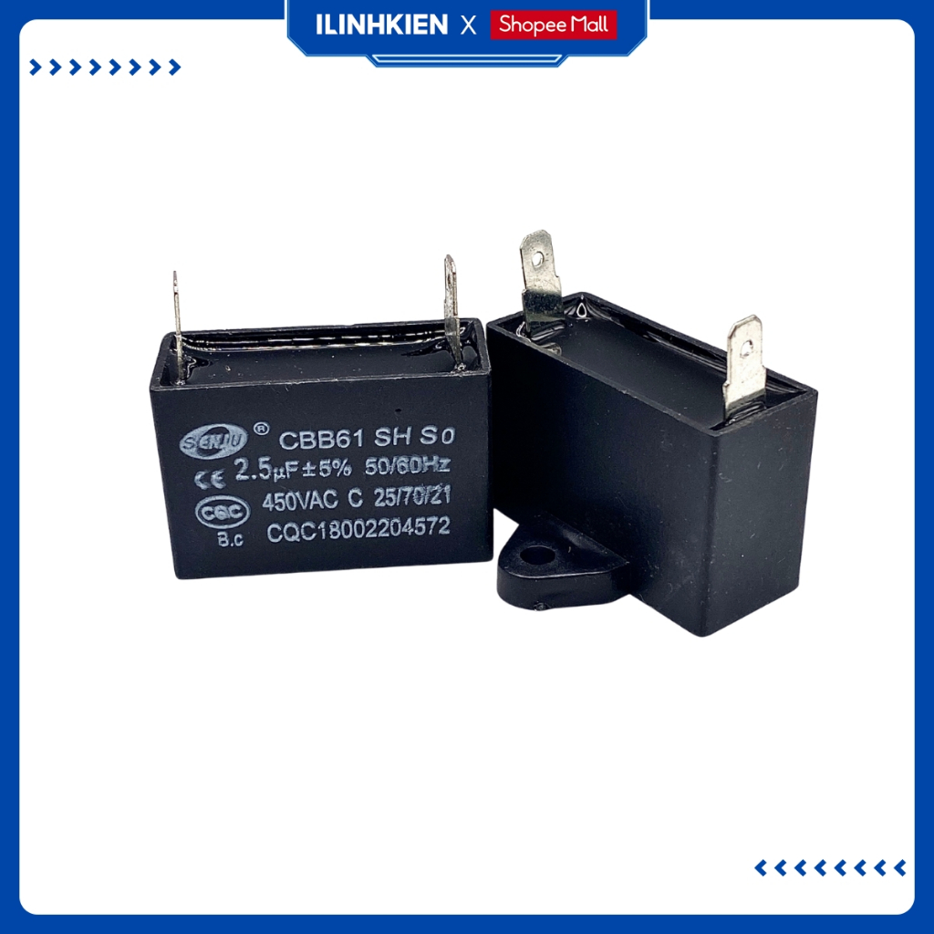 Tụ quạt 2 chân jack cắm 1uF 1.2uF 1.5uF 2uF 2.5uF 3uF 5uF 450VAC CBB61 ILinhkien