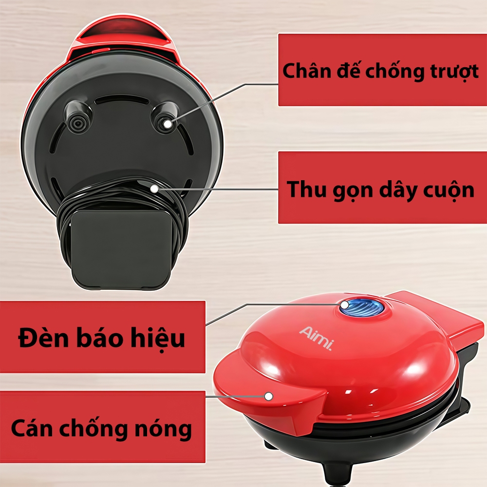Máy Nướng Bánh Waffle Máy Làm Bánh Kẹp Nướng Bánh Waffle Aimi Khay Chống Dính Cao Cấp Dễ Vệ