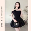 Đầm Cúp Ngực Phối Hoa Hồng Kèm Dây Đeo
