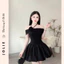 Đầm Cúp Ngực Phối Hoa Hồng Kèm Dây Đeo