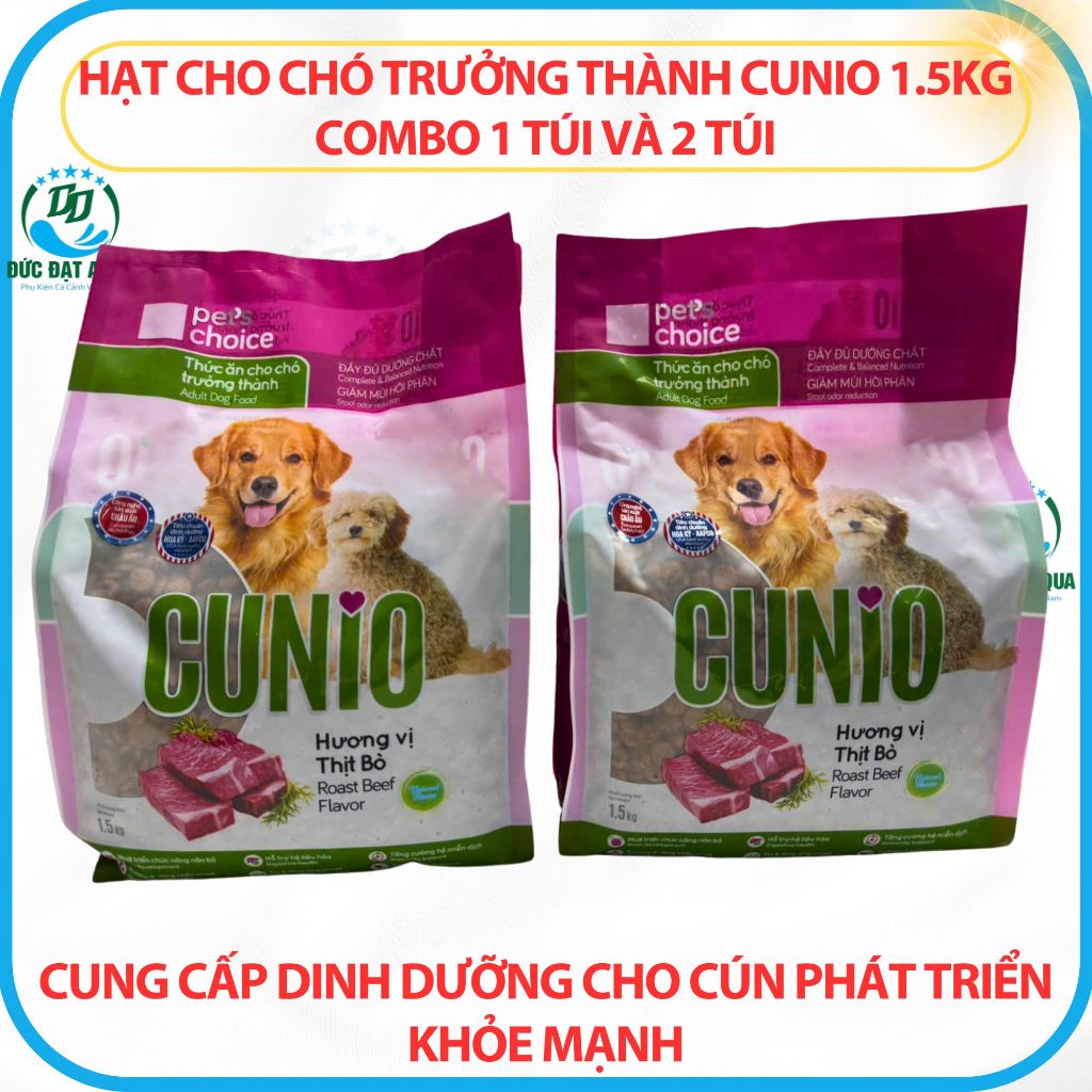 thức ăn Chó trưởng thành CUNIO 1.5kg Combo 1 túi và 2 túi  cung cấp dinh dưỡng cho Cún phát triển
