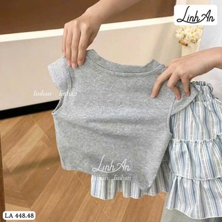 [B&G] Sét váy LA xám kèm chân váy kẻ cá tính dễ thương cho bé gái từ 112-45kg