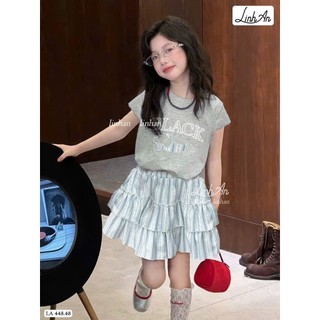 [B&G] Sét váy LA xám kèm chân váy kẻ cá tính dễ thương cho bé gái từ 112-45kg