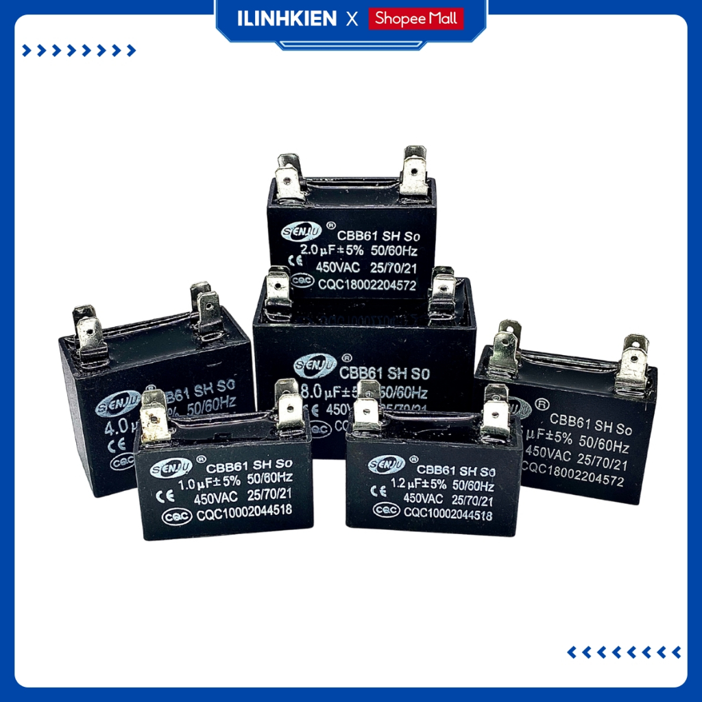 Tụ quạt dàn nóng điều hoà 4 chân jack cắm 1uF 1.2uF 1.5uF 2uF 2.5uF 3uF 4uF 6uF 8uF 10uF 12uF SENJU.ILinhkien