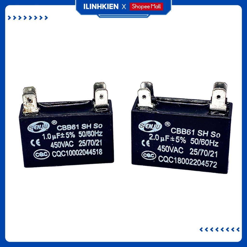 Tụ quạt dàn nóng điều hoà 4 chân jack cắm 1uF 1.2uF 1.5uF 2uF 2.5uF 3uF 4uF 6uF 8uF 10uF 12uF SENJU.ILinhkien