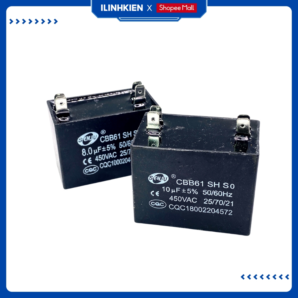 Tụ quạt dàn nóng điều hoà 4 chân jack cắm 1uF 1.2uF 1.5uF 2uF 2.5uF 3uF 4uF 6uF 8uF 10uF 12uF SENJU.ILinhkien