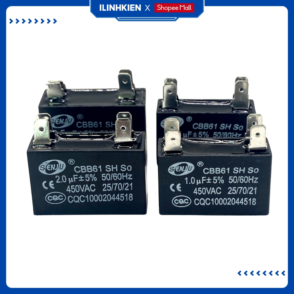 Tụ quạt dàn nóng điều hoà 4 chân jack cắm 1uF 1.2uF 1.5uF 2uF 2.5uF 3uF 4uF 6uF 8uF 10uF 12uF SENJU.ILinhkien