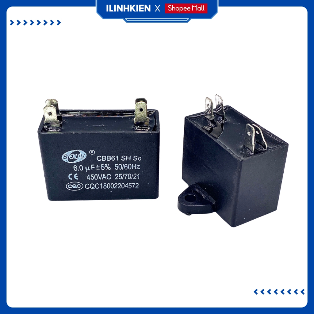 Tụ quạt dàn nóng điều hoà 4 chân jack cắm 1uF 1.2uF 1.5uF 2uF 2.5uF 3uF 4uF 6uF 8uF 10uF 12uF SENJU.ILinhkien