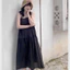 Đầm nữ đi biển du lịch hè thu xinh xắn cute Váy 2 dây dáng dàng qua gối 2 tầng form rộng xòe đen be basic T622G
