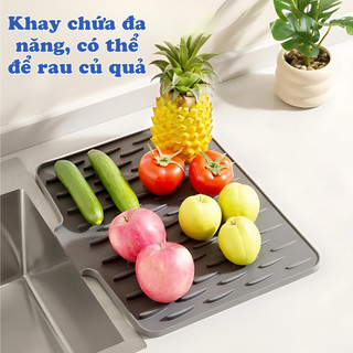Thảm silicon úp bát đĩa có rãnh thoát nước chống trơn trượt, Thảm silicon nhà bếp đa năng Luxhome