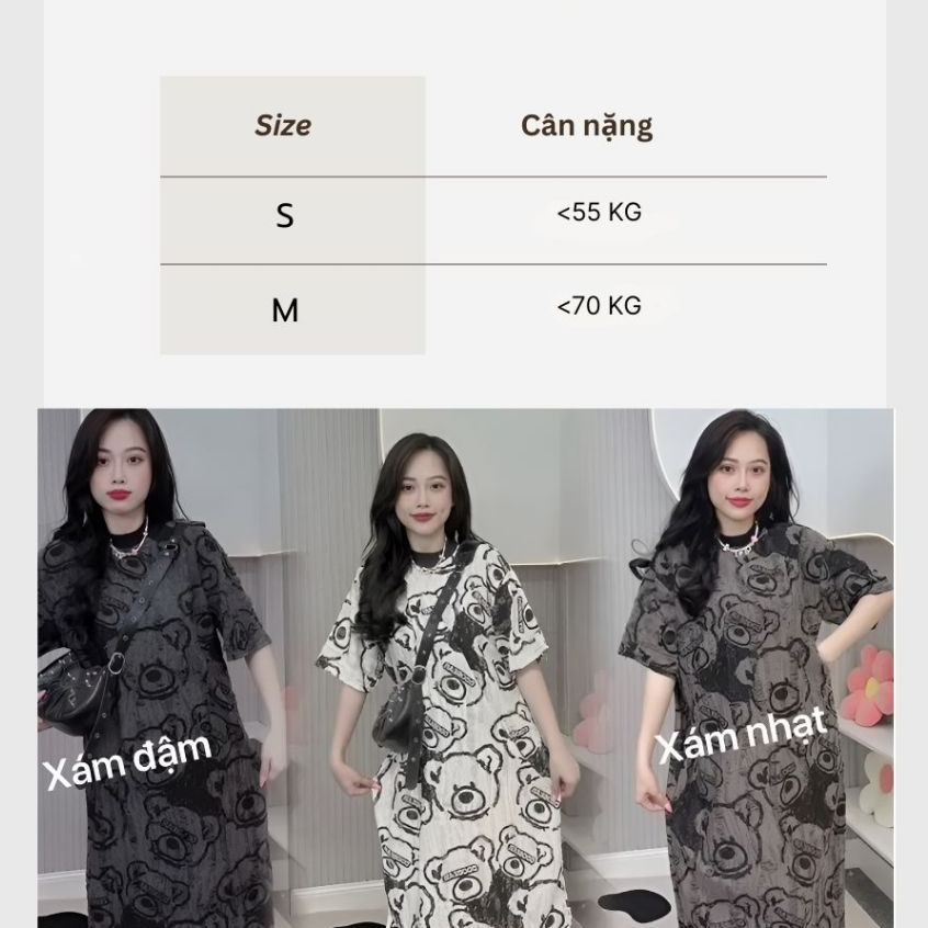 Đầm bầu dáng suông xám trắng Váy thun không cổ cộc tay họa tiết chữ chất cotton rách dáng dài form rộng cá tính T1101G
