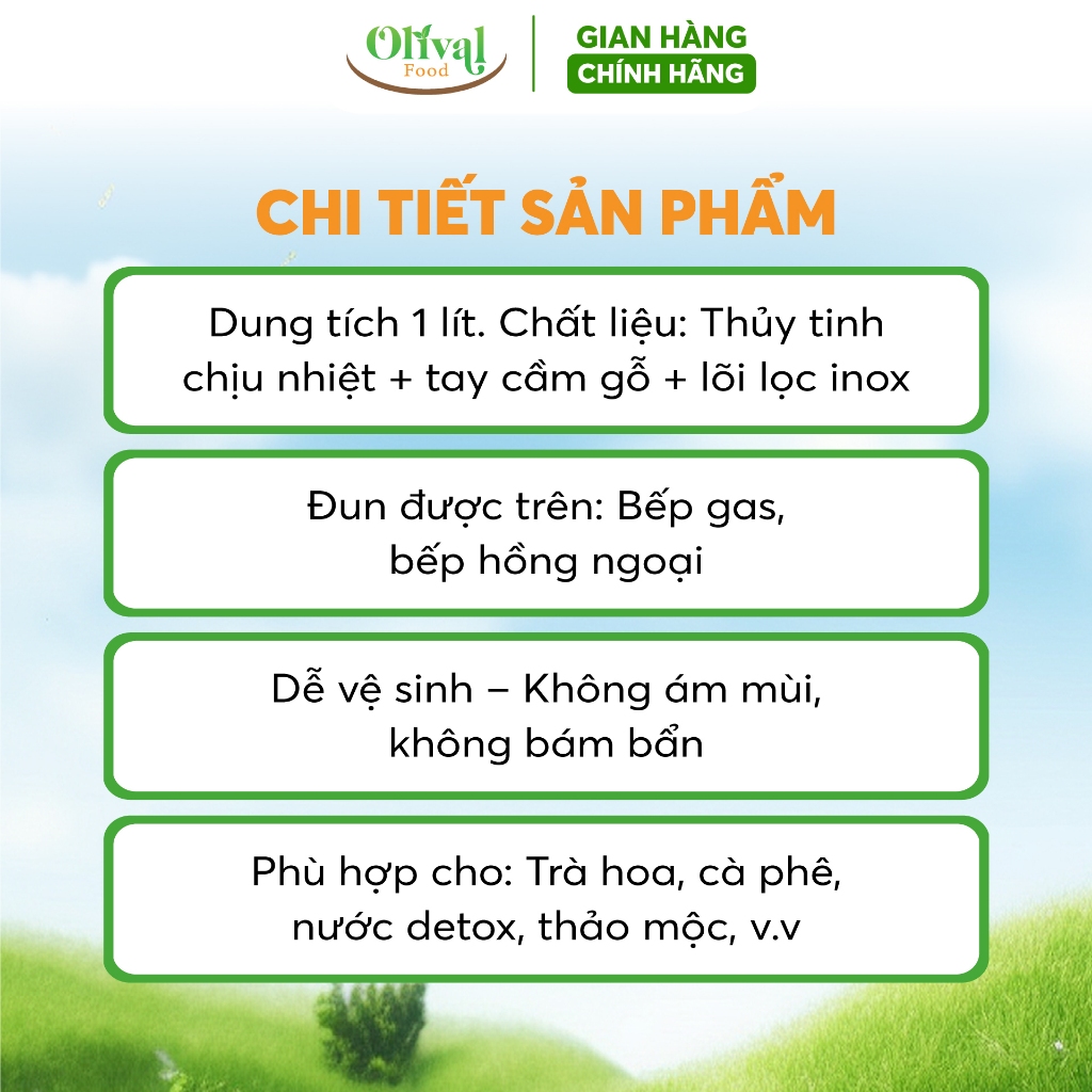 Bộ bình trà bằng thủy tinh - Tay quay bằng gỗ cao cấp, có Lõi Lọc Đun Trực Tiếp Trên Bếp Gas - Bếp Hồng Ngoại 1000ml