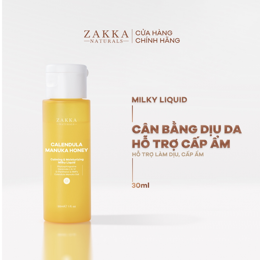 [MẪU MÃ MỚI] Sữa Dưỡng Dịu Da & Hỗ Trợ Phục Hồi Độ Ẩm Zakka Naturals Calendula Manuka Honey Milky Liquid 30ml