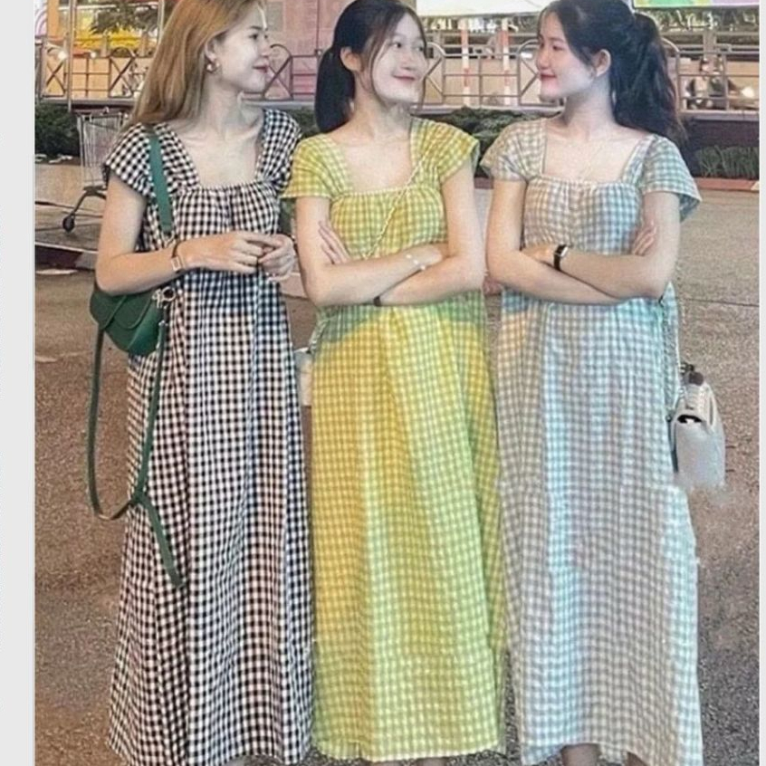 Đầm bầu chất đũi basic trẻ trung mặc nhà đi chơi bigsize Váy dài maxi đi biển form rộng tay hến cổ vuông suông T1092G
