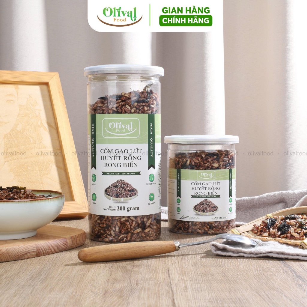 Cốm gạo lứt huyết rồng rong biển Olivalfood 200gr - Thơm ngon bắt vị, chay mặn đều dùng được