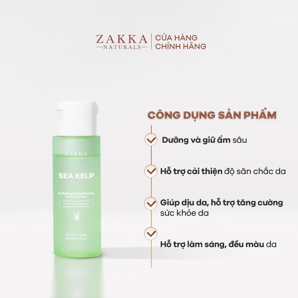 [Mẫu Mã Mới] Nước dưỡng Tảo Biển làm mềm mịn & hỗ trợ sáng da Zakka Naturals Sea Kelp Daily Essence 30ml