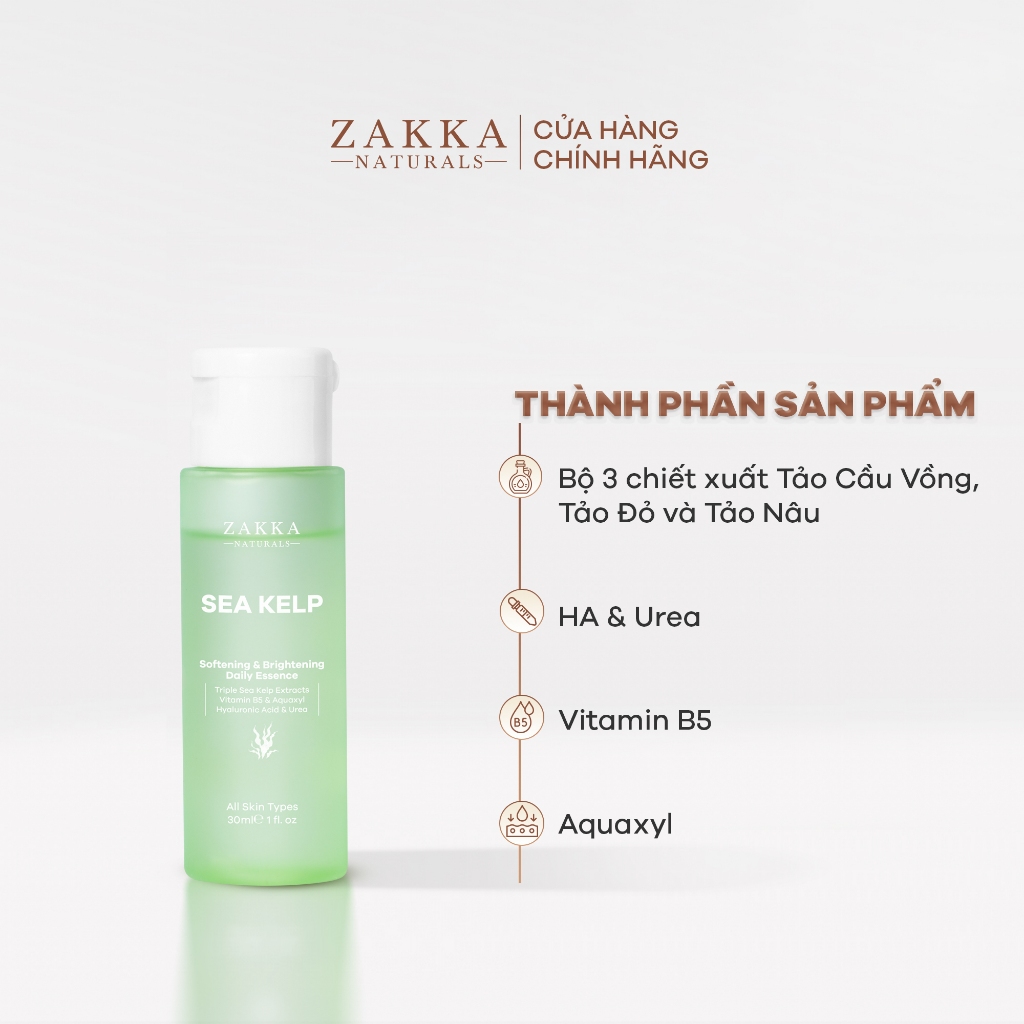[Mẫu Mã Mới] Nước dưỡng Tảo Biển làm mềm mịn & hỗ trợ sáng da Zakka Naturals Sea Kelp Daily Essence 30ml