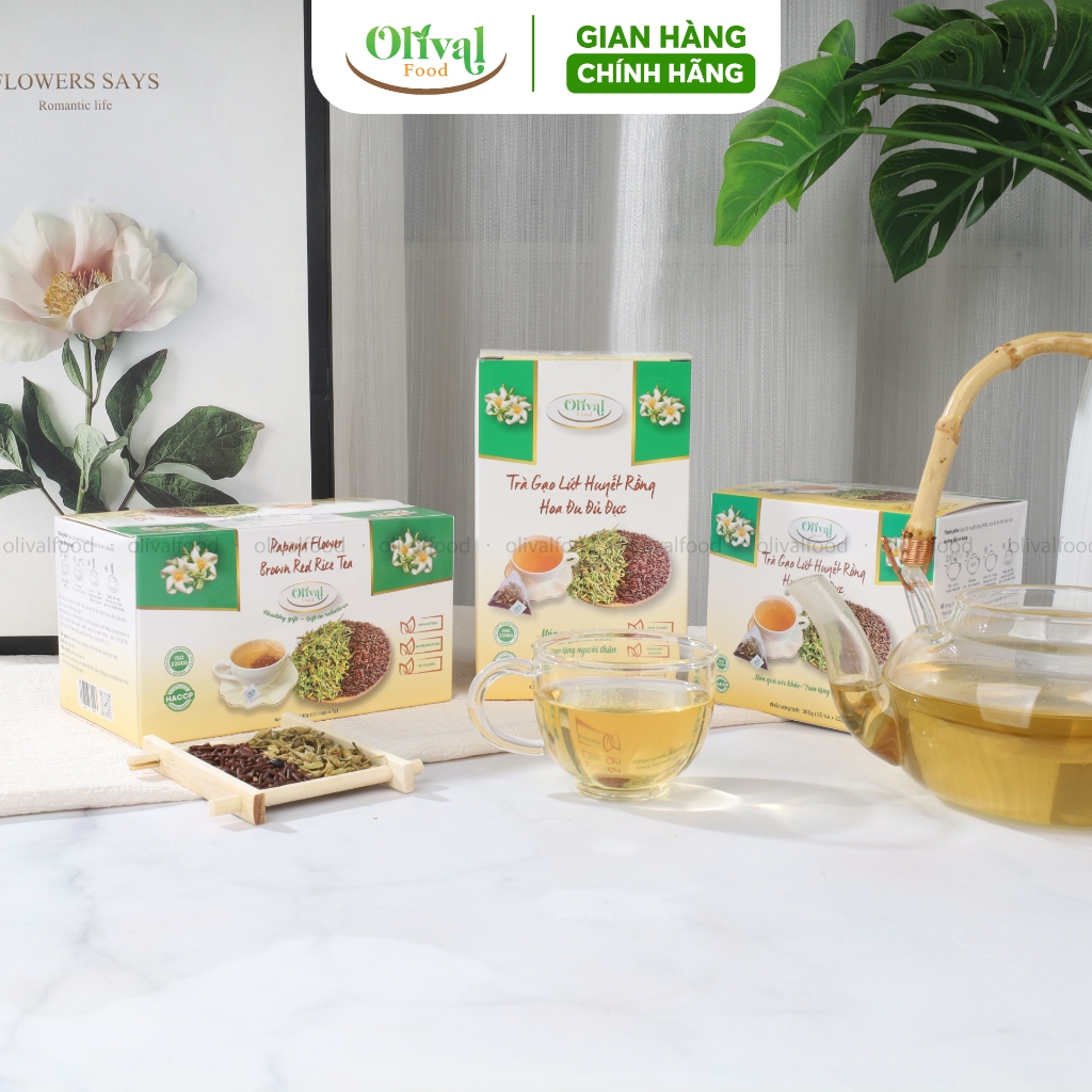 Trà Gạo Lứt Huyết Rồng Hoa Đu Đủ Đực túi lọc-Thải độc gan, giảm ho, giảm mỡ máu, ngủ ngon-OlivalFood