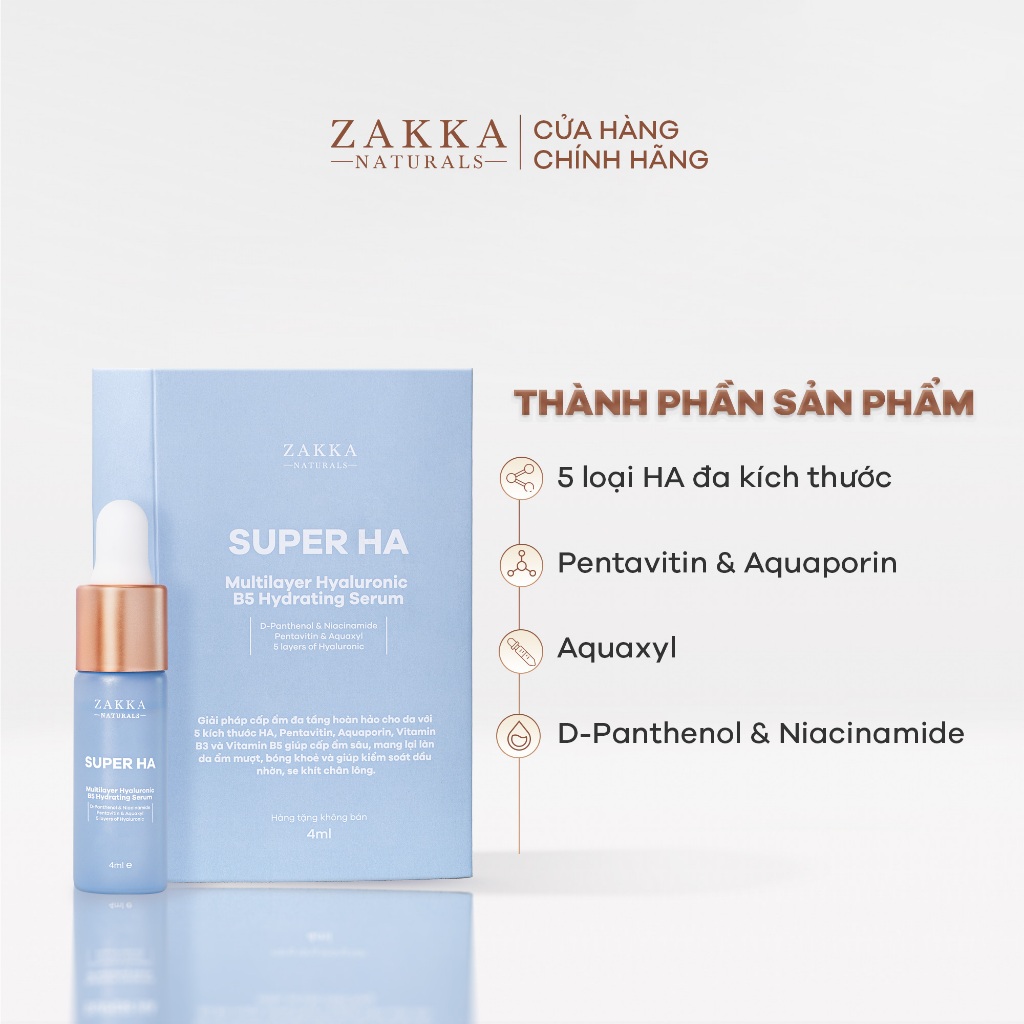 [GIFT] Tinh Chất Cấp Ẩm Đa Tầng Super HA Hyaluronic B5 Hydrating Serum Zakka Naturals 4ml