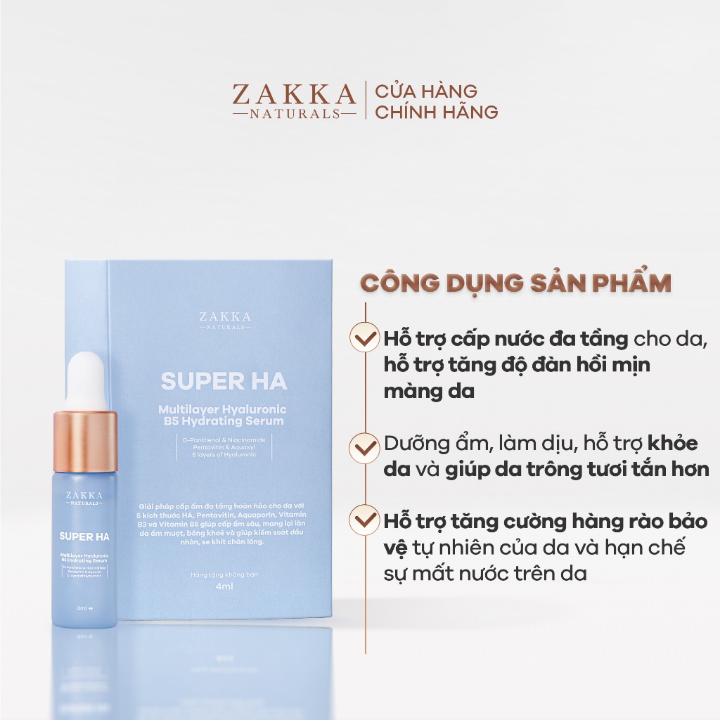 [GIFT] Tinh Chất Cấp Ẩm Đa Tầng Super HA Hyaluronic B5 Hydrating Serum Zakka Naturals 4ml