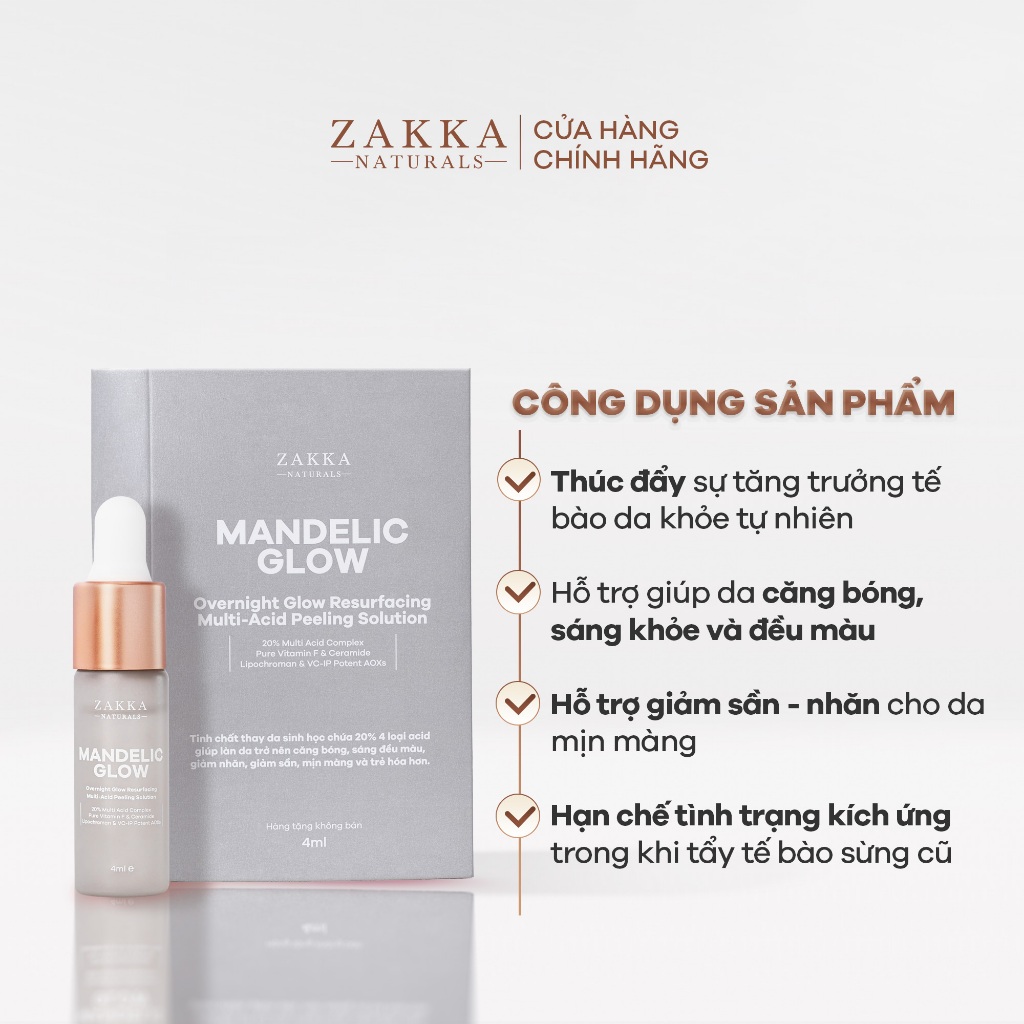 [GIFT] Tinh chất hỗ trợ căng bóng da Mandelic Glow Zakka Naturals 4ml