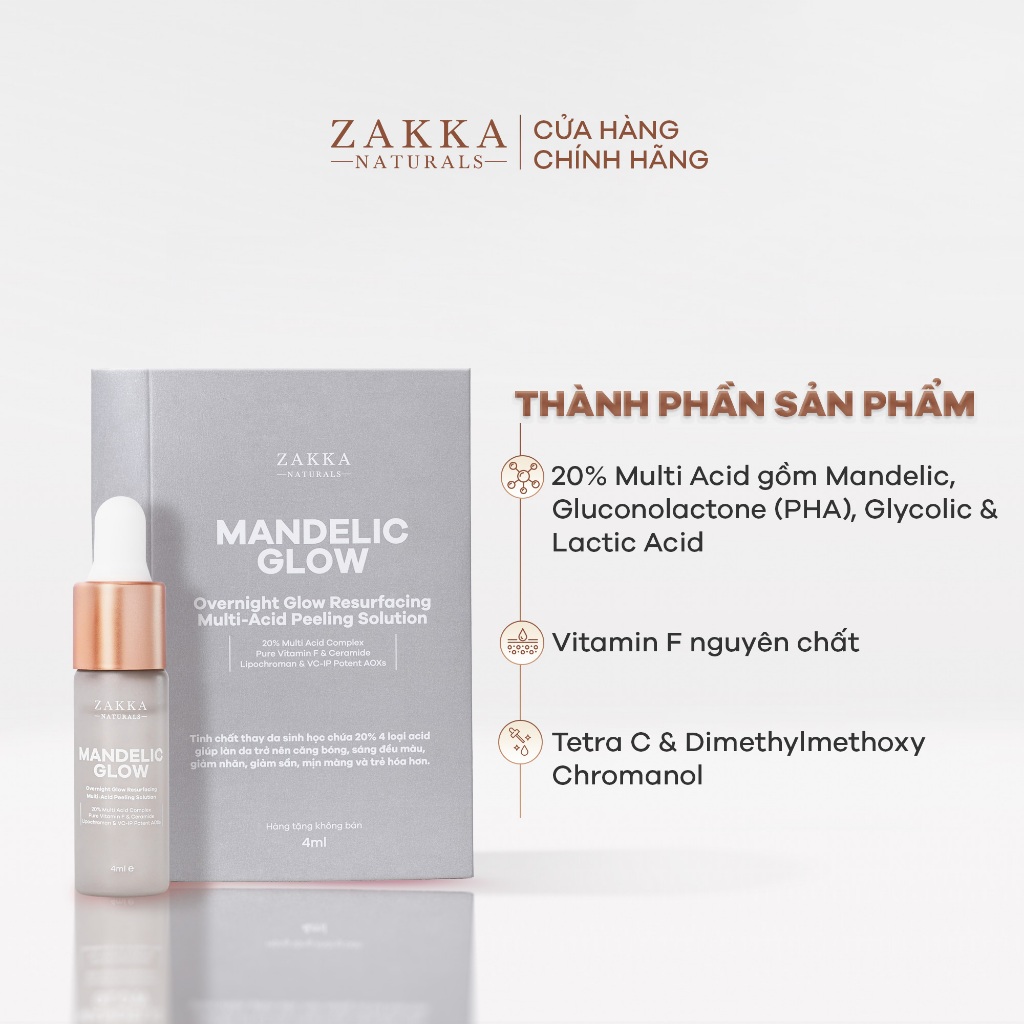 [GIFT] Tinh chất hỗ trợ căng bóng da Mandelic Glow Zakka Naturals 4ml