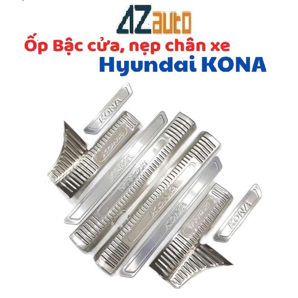 Ốp bậc cửa, nẹp bước chân xe Huyndai KONA 2018-2023 inox 304 cao cấp