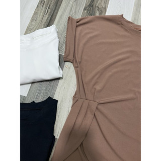 Áo thun nữ dáng dài form rộng nhún hông lệch vạt giấu bụng phong cách VANISA CT057