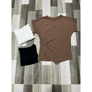 Áo thun nữ dáng dài form rộng nhún hông lệch vạt giấu bụng phong cách VANISA CT057