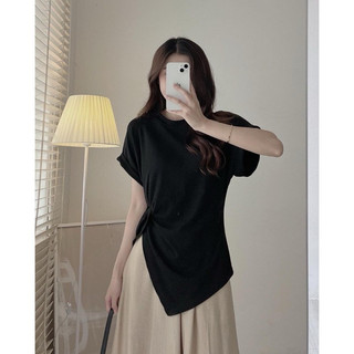 Áo thun nữ dáng dài form rộng nhún hông lệch vạt giấu bụng phong cách VANISA CT057