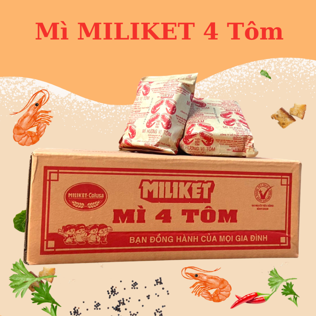 Mì Tôm Mì Ăn Liền (Miliket 4 Tôm/Hảo Hảo/Morden) | Mì Gói Truyền Thống | Thùng 30 gói/24ly