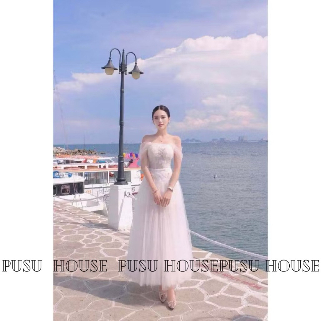 Đầm thiết kế dự tiệc nữ trễ vai phối lưới sang trọng - Pusu house