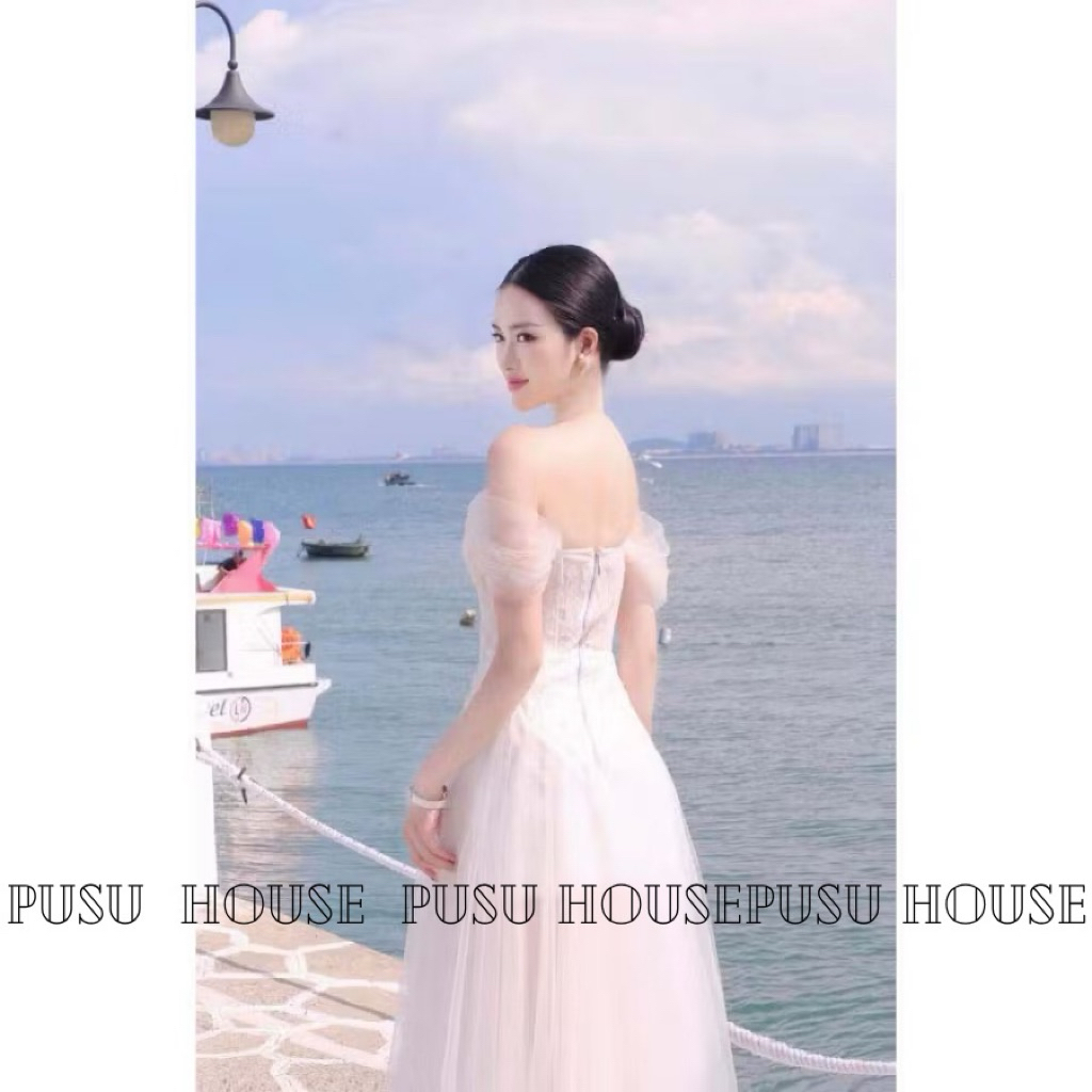Đầm thiết kế dự tiệc nữ trễ vai phối lưới sang trọng - Pusu house