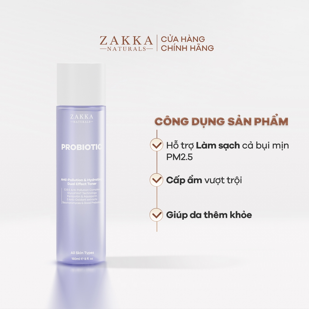 Toner 2 Trong 1 Hỗ Trợ Làm Sạch Và Cấp Ẩm Probiotic Anti-Pollution & Hydrating Dual Effect Zakka Naturals 150ml