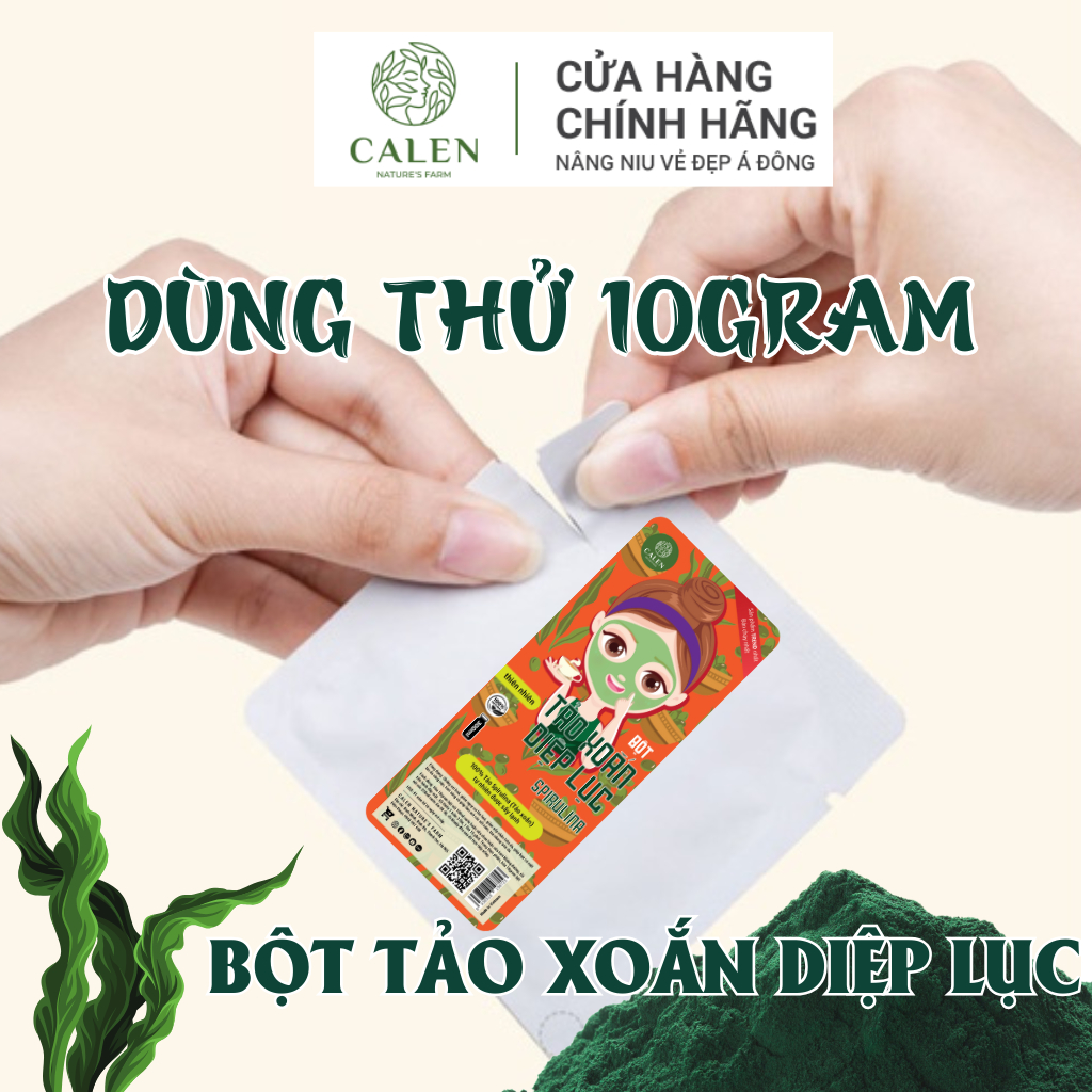 Mặt nạ bột tảo xoắn Spirulina hữu cơ nguyên chất không pha trộn gói trải nghiệm dùng thử 1 lần cao cấp Calen Nature Farm