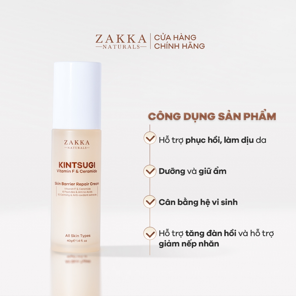Kem dưỡng Kintsugi Peptides & Ceramide Skin Barrier Repair Cream Zakka Naturals 40g