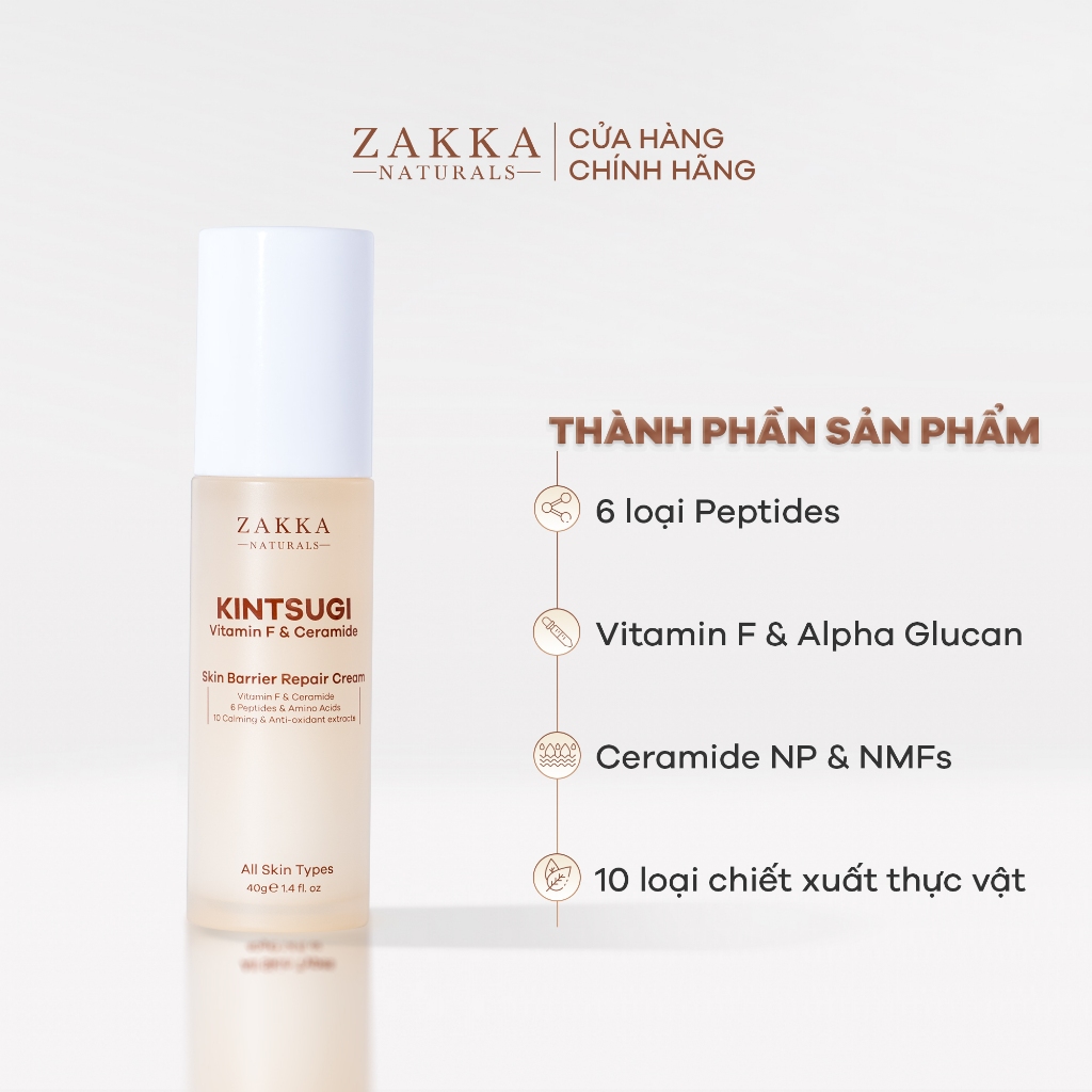 Kem dưỡng Kintsugi Peptides & Ceramide Skin Barrier Repair Cream Zakka Naturals 40g
