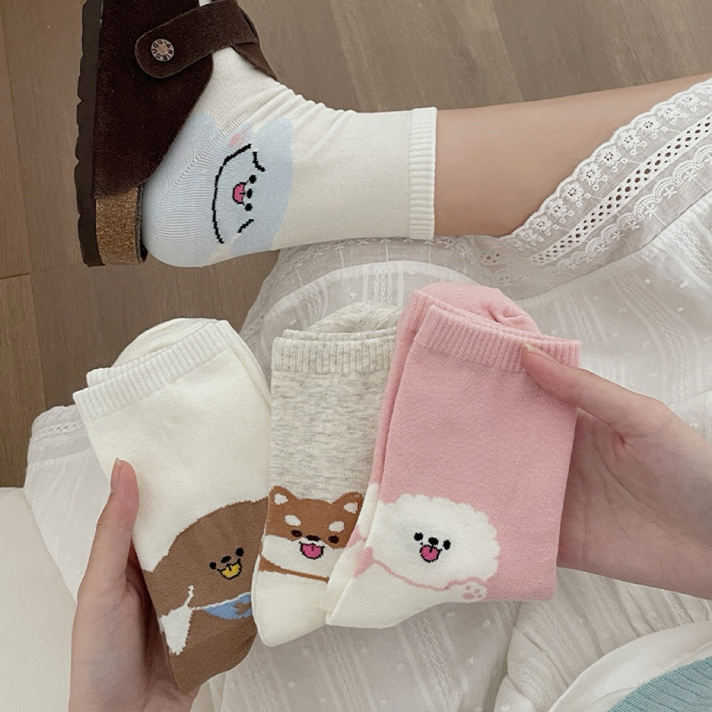 Tất Vớ Nam Nữ Cổ Cao In Hình Thú Cưng Cún Shiba Poodle Bichon Siêu Dễ Thương Cotton Thoáng Mát Dễ Phối