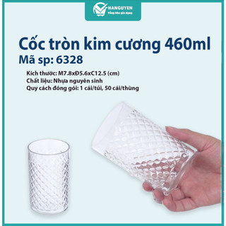 Cốc nhựa kim cương 460ml Hokori chịu nhiệt, hoạ tiết sang trọng, dáng tròn dày dặn ms: 6328