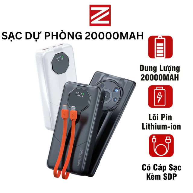 Sạc dự phòng 20000mah sạc nhanh 22.5W kèm dây sạc chính hãng ZUZG C013P