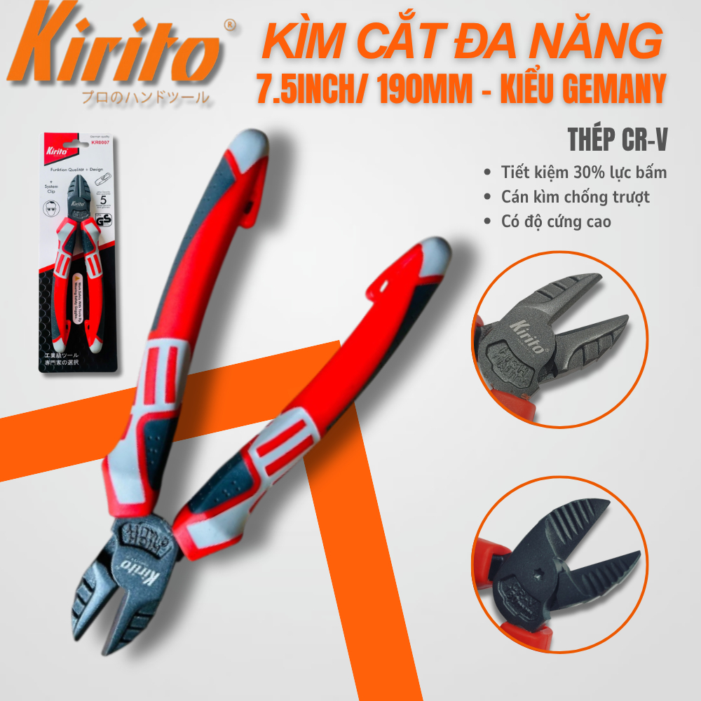 Kìm cắt đa năng KIRITO cao cấp đỏ trắng G 7.5 inch (190mm) thép CR-V công nghiệp Nhật - Cắt sắc bén chính hãng