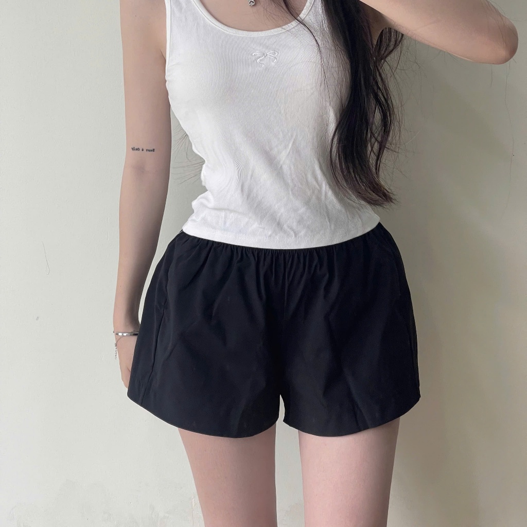 Quần Đùi Nữ Dáng Phồng Vải Mềm Mặc Ở Nhà, Short Ống Rộng Cạp Chun Lưng Cao Thoáng Mát, Quần Short Nữ Kẻ Sọc