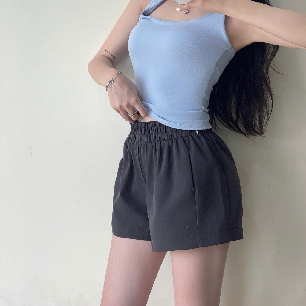 Quần Đùi Nữ Ống Rộng Dáng Phồng Vải Mềm, Short Cạp Chun Lưng Cao Thoáng Mát-QS001