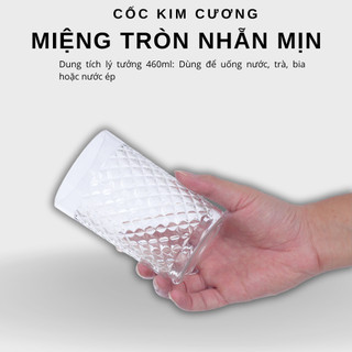 Cốc nhựa kim cương 460ml Hokori chịu nhiệt, hoạ tiết sang trọng, dáng tròn dày dặn ms: 6328