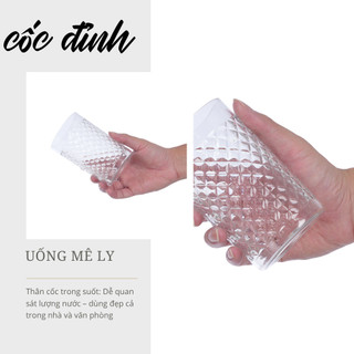 Cốc nhựa kim cương 460ml Hokori chịu nhiệt, hoạ tiết sang trọng, dáng tròn dày dặn ms: 6328